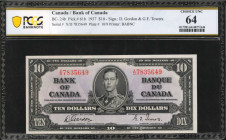 CANADA. Bank of Canada. 10 Dollars, 1937. P-61b. PCGS Banknote Choice Uncirculated 64.

Printed by BABNC. Printed signatures of D. Gordon & G.F. Tower...