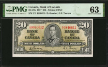 CANADA. Bank of Canada. 20 Dollars, 1937. BC-25b. PMG Choice Uncirculated 63.

Printed by CBNC. Excellent appeal and detail.

Estimate: $75.00-$150.00