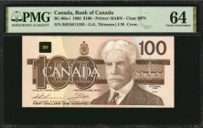 CANADA. Bank of Canada. 100 Dollars, 1988. BC-60a-i. PMG Choice Uncirculated 64.

Printed by BABN. Clear BPN.

Estimate: $75.00-$125.00