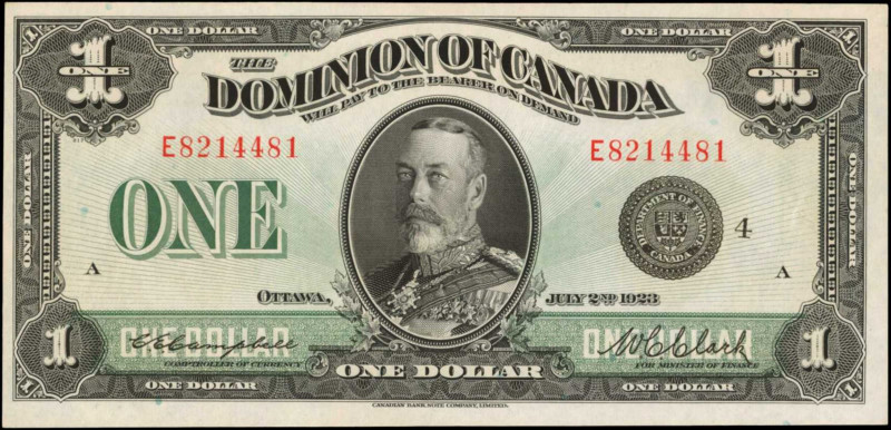 CANADA. Dominion of Canada. 1 Dollar, 1923. DC-25o. About Uncirculated.

Black s...