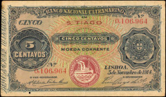 CAPE VERDE. Banco Nacional Ultramarino. 5 Cents, 1914. P-11B. Very Fine.

A pinhole-sized hole is noticed in the bottom left margin.

Estimate: $75.00...
