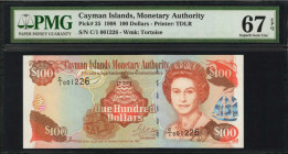 CAYMAN ISLANDS. Cayman Islands Monetary Authority. 100 Dollars, 1998. P-25. PMG Superb Gem Uncirculated 67 EPQ.

Printed by TDLR. Watermark of Tortois...