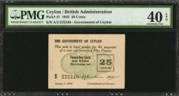CEYLON. British Administration. 25 Cents, 1942. P-40. PMG Extremely Fine 40 EPQ.

A/2 Prefix. Fully original paper on this 25 cent note. PMG wrongly a...