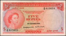 CEYLON. Central Bank of Ceylon. 5 Rupees, 1954. P-54. Extremely Fine.

Estimate: $100.00-$200.00