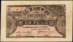 COLOMBIA. Banco de Cartagena. 1 Peso, 1900. P-S345a. Very Fine.

Three hole are noticed, which are most likely cancellations.

From the Ricardo Collec...
