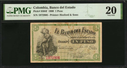 COLOMBIA. Banco del Estado. 1 Peso, 1900. P-S504f. PMG Very Fine 20.

From the Ricardo Collection.

Estimate: $100.00-$200.00