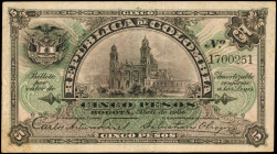 COLOMBIA. Republica de Columbia. 5 Pesos, 1904. P-311. Very Fine.

Estimate: $50.00-$100.00