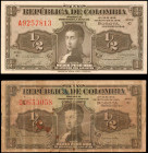 COLOMBIA. Lot of (2). Republica de Colombia. 1/2 Peso Oro, 1948-53. P-345a & 345b. Fine & About Uncirculated.

A duo of 1/2 Oro notes. P-345a is in Ab...