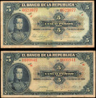 COLOMBIA. Lot of (2). Banco de la Republica. 5 Pesos, 1926-28. P-373a & 373b. Very Fine.

Included in this lot are P-373a and P-373b. Toning is notice...