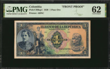 COLOMBIA. Banco de la Republica. 1 Peso Oro, 1929. P-380ap1. Front Proof. PMG Uncirculated 62.

PMG comments "Previously Mounted."

Estimate: $75.00-$...