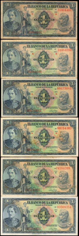 COLOMBIA. Lot of (12). Banco de la Republica. 1 Peso Oro, 1929-54. P-380a, 380b,...