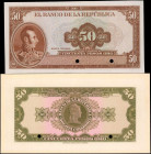 COLOMBIA. El Banco de la Republica. 50 Pesos, ND. P-402p. Front & Back Proofs. About Uncirculated.

A pairing of front and back proofs for this 50 Pes...