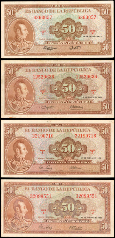 COLOMBIA. Lot of (4). Banco de la Republica. 50 Pesos Oro, 1958-67. P-402a & 402...