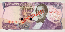 COLOMBIA. Banco de la Republica. 100 Pesos Oro, 1977. P-418s. Specimen. Uncirculated.

Estimate: $75.00-$150.00