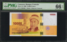 COMOROS. Banque Centrale des Comores. 10,000 Francs, 2006. P-19. PMG Gem Uncirculated 66 EPQ.

Watermark of 4 stars & crescent.

Estimate: $25.00-$75....