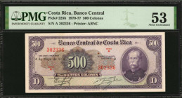COSTA RICA. Banco Central de Costa Rica. 500 Colones, 1970-77. P-225b. PMG About Uncirculated 53.

Printed by ABNC. May 4th, 1976 date. This About Unc...