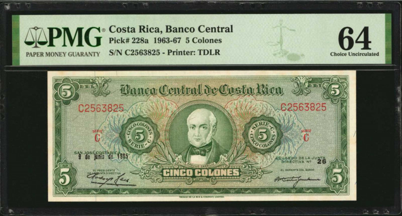 COSTA RICA. Banco Central de Costa Rica. 5 Colones, 1963-67. P-228a. PMG Choice ...