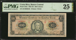 COSTA RICA. Banco Central de Costa Rica. 100 Colones, 1961-64. P-233a. PMG Very Fine 25.

Printed by TDLR. A later 1964 date found on this popular aft...