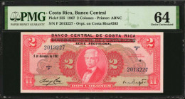 COSTA RICA. Banco Central de Costa Rica. 2 Colones, 1967. P-235. PMG Choice Uncirculated 64.

Estimate: $50.00-$100.00