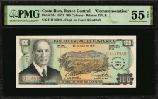 COSTA RICA. Banco Central de Costa Rica. 100 Colones, 1971. P-244. Commemorative. PMG About Uncirculated 55 EPQ.

Printed by TDLR. Overprint on Costa ...