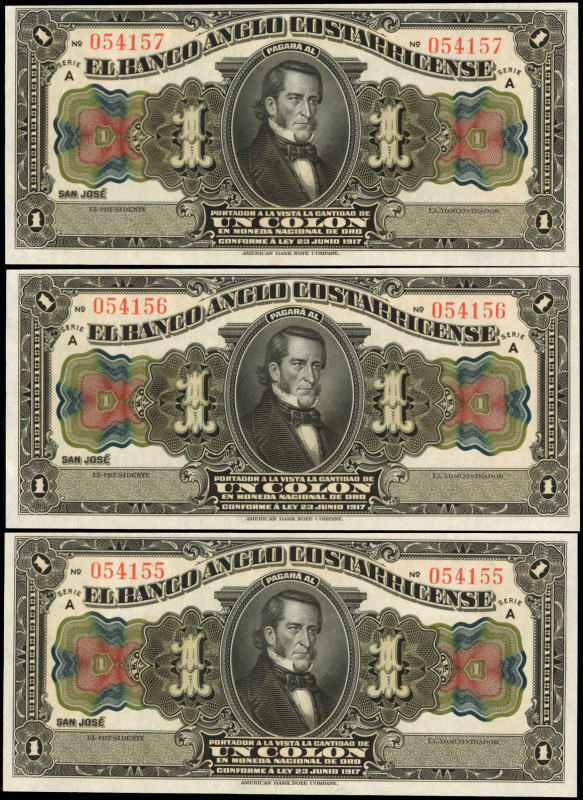 COSTA RICA. Lot of (3). El Banco Anglo Costarricense. 1 Colon, 1917. P-S121r. Re...