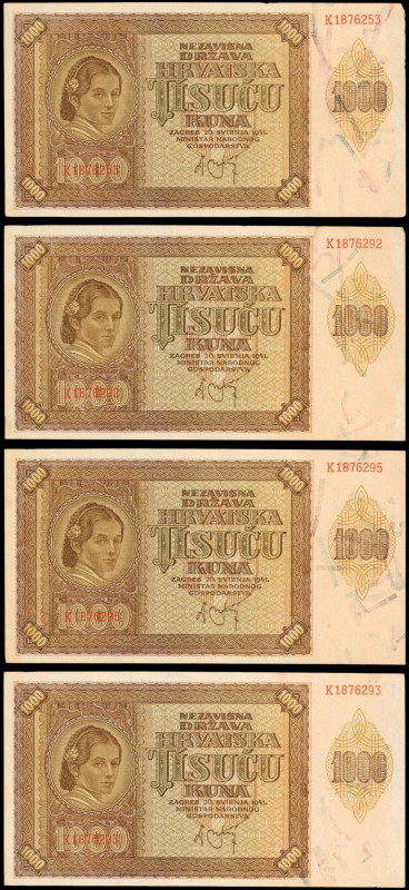 CROATIA. Lot of (10). Nezavisna Drzava Hrvatska. 1000 Kuna, 1941. P-4. Extremely...
