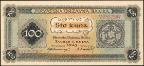 CROATIA. Hrvatska Državna Banka. 100 Kuna, 1943. P-11. About Uncirculated.

Estimate: $75.00-$125.00
