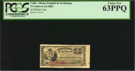 CUBA. Banco Espanol de la Habana. 5 Centavos, 1883. P-29d. PCGS Currency Choice New 63 PPQ.

Estimate: $150.00-$250.00
