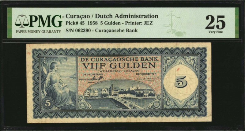 CURACAO. De Curacaosche Bank. 5 Gulden, 1958. P-45. PMG Very Fine 25.

Estimate:...