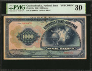 CZECHOSLOVAKIA. National Bank. 1000 Korun, 1932. P-25s. Specimen. PMG Very Fine 30.

Printed by ABNC. A 1932 dated example of this Specimen 1000 Korun...