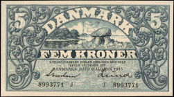 DENMARK. Danmarks Nationalbank. 5 Kroner, 1943. P-30. About Uncirculated.

Estimate: $25.00-$50.00