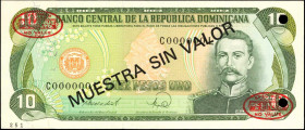 DOMINICAN REPUBLIC. Banco Central de la Republica Dominicana. 10 Pesos, 1988. P-119s. Specimen. Uncirculated.

Estimate: $25.00-$50.00