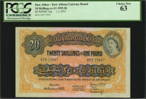 EAST AFRICA. East African Currency Board. 20 Shillings or 1 Pound, 1953-56. P-35a. PCGS Currency Choice New 63.

High grade examples of any notes from...