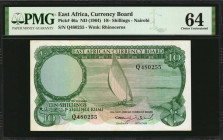 EAST AFRICA. Lot of (3). East African Currency Board. 10, 20 & 100 Shillings, ND (1964). P-46a to 48a. PMG Very Fine 30 & Choice Uncirculated 64.

Inc...