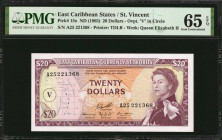 EAST CARIBBEAN STATES. East Caribbean Currency Authority. 20 Dollars, ND (1965). P-15o. PMG Gem Uncirculated 65 EPQ.

Overprint "V" in circle Watermar...
