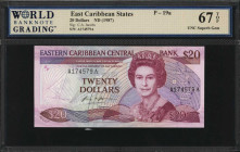 EAST CARIBBEAN STATES. Eastern Caribbean Central Bank. 20 Dollars, ND (1987). P-19a. WBG Superb Gem Uncirculated 67 TOP.

Signature of C.A. Jacobs. Su...