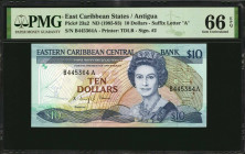 EAST CARIBBEAN STATES. Eastern Caribbean Central Bank. 10 Dollars, ND (1985-93). P-23a2. PMG Gem Uncirculated 66 EPQ.

Printed by TDLR. Signature 2. S...