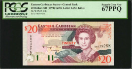 EAST CARIBBEAN STATES. Eastern Caribbean Central Bank. 20 Dollars, ND (1994). P-33k. PCGS Currency Superb Gem New 67 PPQ.

Estimate: $50.00-$100.00