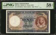 EGYPT. National Bank of Egypt. 1 Pound, 1940-45. P-22c. PMG Choice About Uncirculated 58 EPQ.

Watermark of Sphinx. Signature of Nixon.

Estimate: $20...