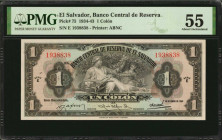 EL SALVADOR. Banco Central de Reserva de el Salvador. 1 Colon, 1934-43. P-75. PMG About Uncirculated 55.

Estimate: $125.00-$250.00