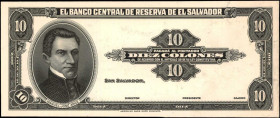 EL SALVADOR. Banco Central de Reserva de el Salvador. 10 Colones, 1957. P-96p. Proof. About Uncirculated.

A 10 Colones Proof, which has been mounted ...