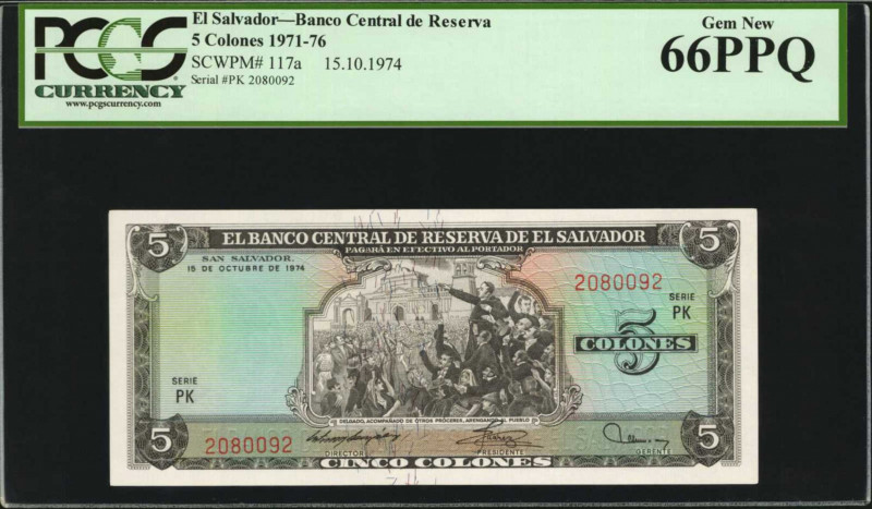EL SALVADOR. Banco Central de Reserva de el Salvador. 5 Colones, 1974. P-117a. P...