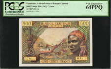 EQUATORIAL AFRICAN STATES. Banque Centrale. 500 Francs, ND (1963). P-4h. PCGS Currency Very Choice New 64 PPQ.

A nearly Gem offering of this colorful...