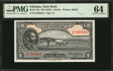 ETHIOPIA. State Bank of Ethiopia. 1 Dollar, ND (1945). P-12c. PMG Choice Uncirculated 64.

Signature #3.

From the Don Allen Collection.

Estimate: $5...