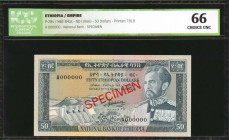 ETHIOPIA. National Bank of Ethiopia. 50 Dollars, ND (1966). P-28s. Specimen. ICG Choice Uncirculated 66.

Estimate: $75.00-$125.00