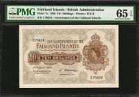 FALKLAND ISLANDS. Government of the Falkland Islands. 10/- Shillings, 1960. P-7a. PMG Gem Uncirculated 65 EPQ.

Gem quality Falkland Islands 1960 10 S...