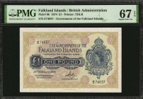 FALKLAND ISLANDS. Government of the Falkland Islands. 1 Pound, 1974. P-8b. PMG Superb Gem Uncirculated 67 EPQ.

Estimate: $125.00-$225.00