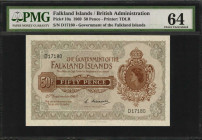 FALKLAND ISLANDS. Government of the Falkland Islands. 50 Pence, 1969. P-10a. PMG Choice Uncirculated 64.

Printed by TDLR.

Estimate: $50.00-$100.00