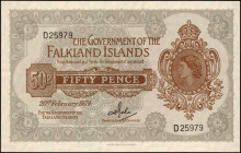 FALKLAND ISLANDS. Government of the Falkland Islands. 50 Pence, 1974. P-10b. About Uncirculated.

Estimate: $50.00-$100.00