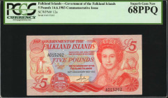 FALKLAND ISLANDS. Government of the Falkland Islands. 5 Pounds, 1983. P-12a. PCGS Currency Superb Gem New 68 PPQ.

Estimate: $100.00-$200.00